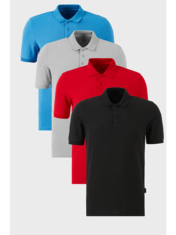 Buratti Pamuklu Regular Fit Düğmeli Polo Yaka 4'lü Paket %100 Pamuk Tişört 5902127S4