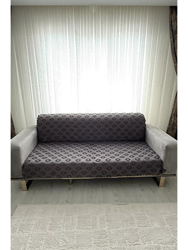 Çeyiz Diyarı Fitilli Pondü 170x210 cm Kaymaz Taban Koltuk Örtüsü Antrasit