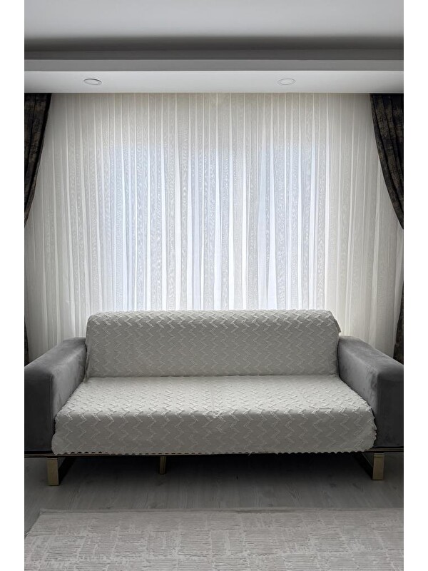 Çeyiz Diyarı Panayır 170x210 cm Kaymaz Taban Koltuk Örtüsü Krem