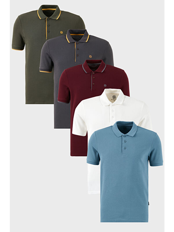 Buratti Pamuklu Regular Fit Düğmeli Polo Yaka 5'li Paket Tişört 590211827S5