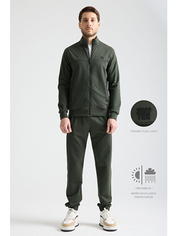 Shooter Sportswear Haki  Erkek Luxe Eşofman Takımı Rahat Kalıp Manşetli Minimal Logo