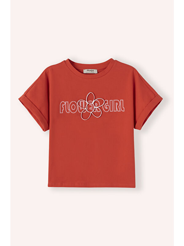 Panço Kız Çocuk Baskılı T-Shirt Kırmızı