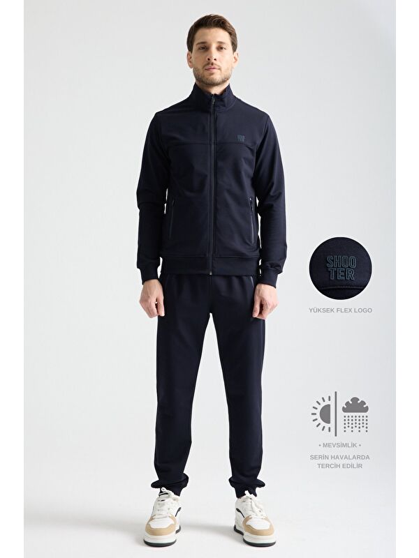 Shooter Sportswear Lacivert  Erkek Luxe Eşofman Takımı Rahat Kalıp Manşetli Minimal Logo
