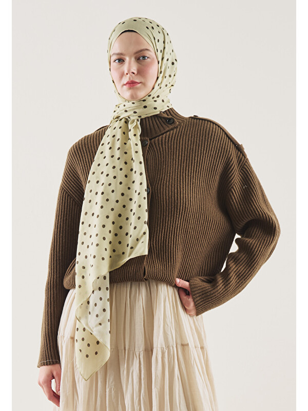 Fresh Scarfs Small Polka Dots Desen Rami Şal Pastel Sarı