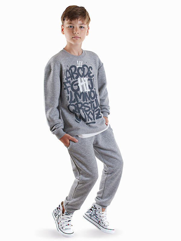 Denokids Harfler Erkek Çocuk Gri Eşofman Takım