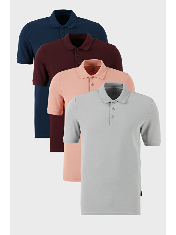 Buratti Pamuklu Regular Fit Düğmeli Polo Yaka 4'lü Paket %100 Pamuk Tişört 5902127S4