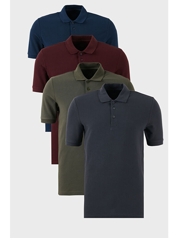 Buratti Pamuklu Regular Fit Düğmeli Polo Yaka 4'lü Paket %100 Pamuk Tişört 5902127S4