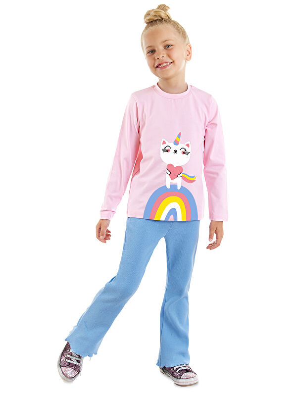 Denokids Kedi Kız Çocuk T-Shirt Pantolon Takım