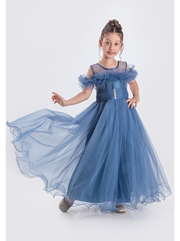 Mnk Baby & Kids Uzun Etek Kız Çocuk Robası Şifon Abiye M00723