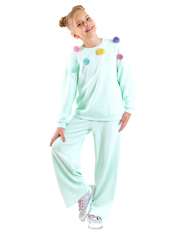 Denokids Kız Çocuk Ponponlu Mint Eşofman Takımı