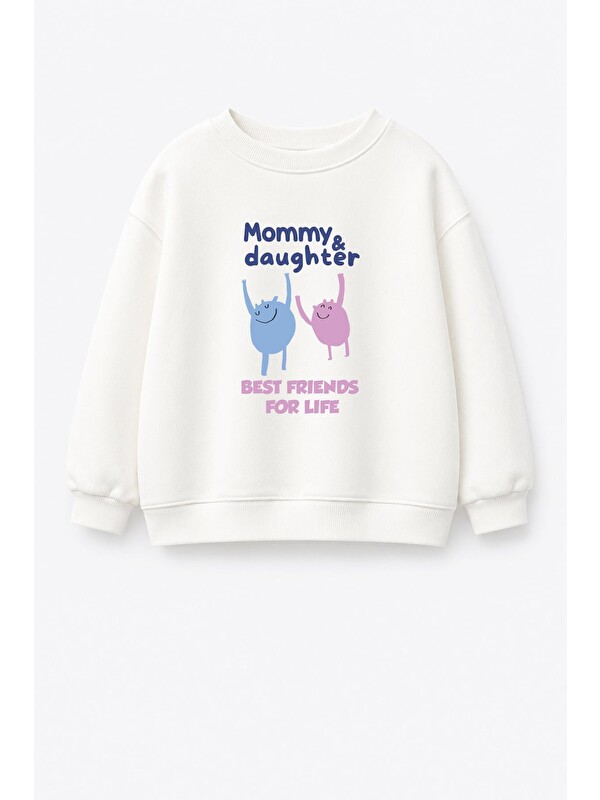 Monila Kız Çocuk Pamuklu Bisiklet Yaka Anne Kız Baskılı T-Shirt