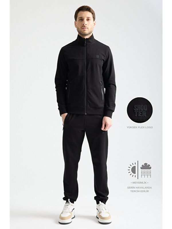 Shooter Sportswear Siyah  Erkek Luxe Eşofman Takımı Rahat Kalıp Manşetli Minimal Logo