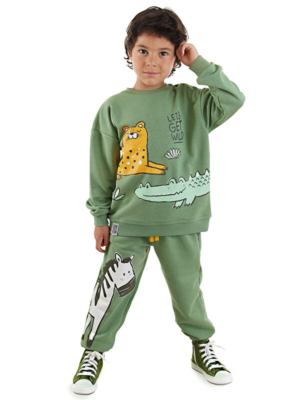 Denokids Hayvanlar Erkek Çocuk Haki Eşofman Takım
