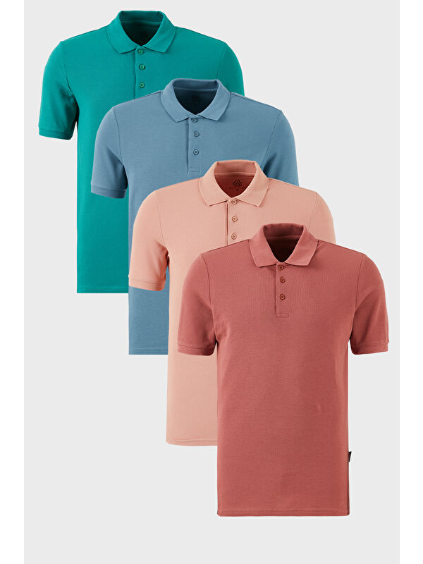 Buratti Pamuklu Regular Fit Düğmeli Polo Yaka 4'lü Paket %100 Pamuk Tişört 5902127S4