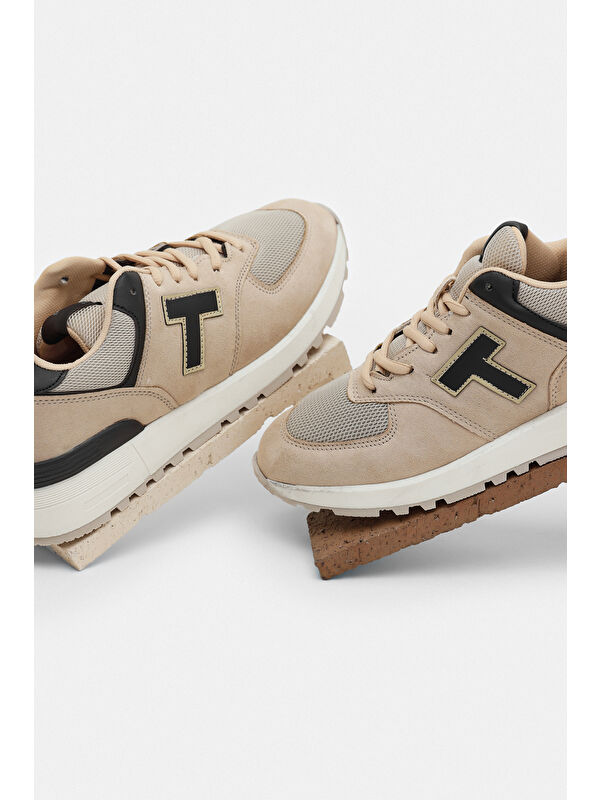 Unisex Krem Kaymaz Eva Taban Bağcıklı Spor Ayakkabı - Görsel 5