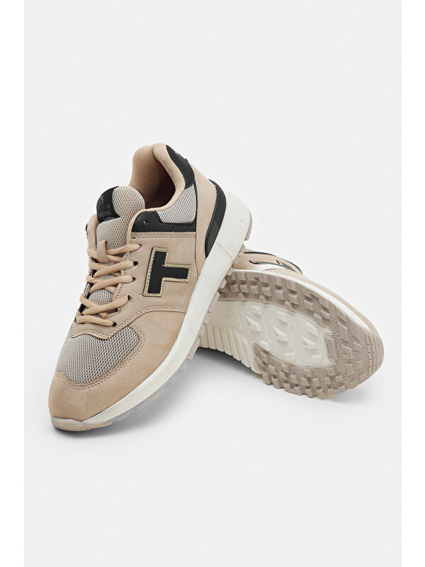 Unisex Krem Kaymaz Eva Taban Bağcıklı Spor Ayakkabı - Görsel 6