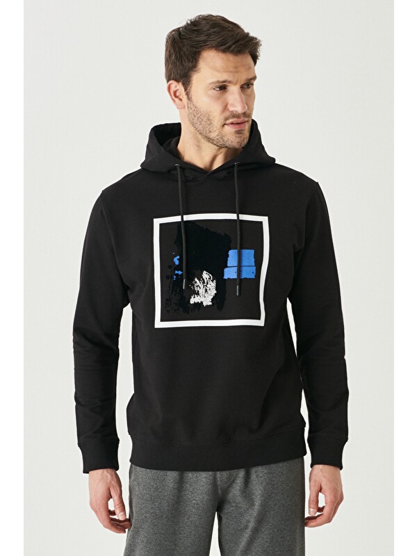 Altınyıldız Classics Erkek Siyah Standart Fit Normal Kesim Kapüşonlu Baskılı Sweatshirt
