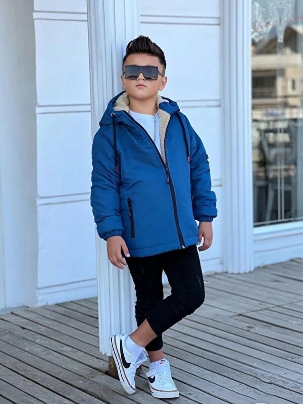 Pina Kids Erkek Çocuk Kürklü Çıkarılabilir Kapüşonlu Oversize Kışlık Mont KM4030