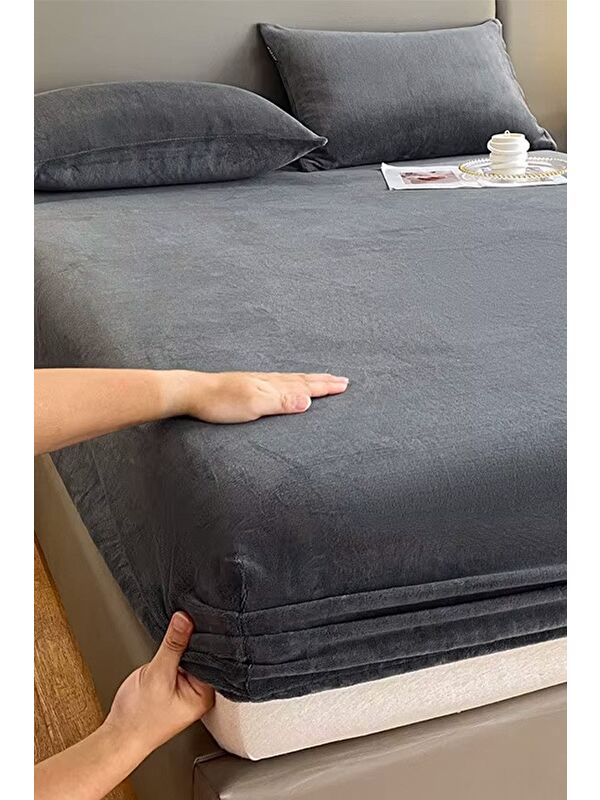Mulberry Kadife Kumaş Çift Kişilik Fitted Lastikli Çarşaf Takımı 160x200+30 cm