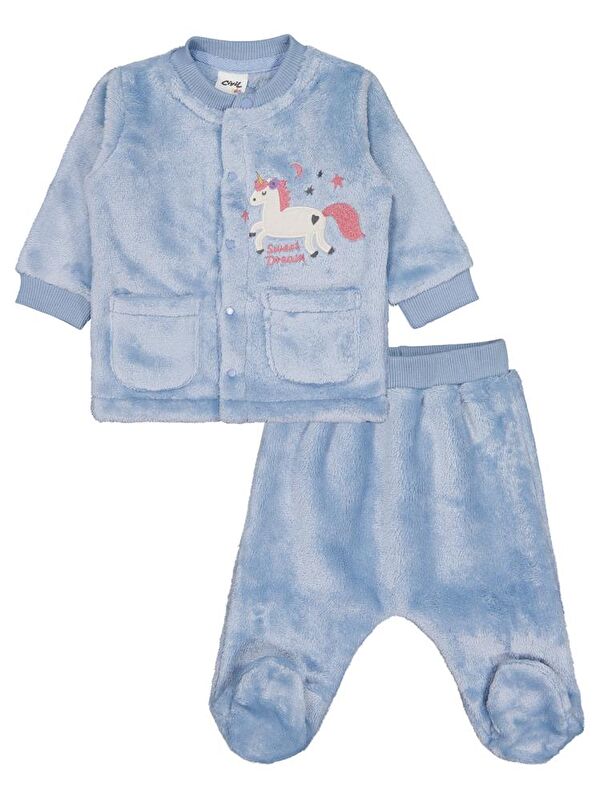 Civil Baby Nakışlı 1-9 Ay Pijama Takımı - Mavi 9-12 Ay