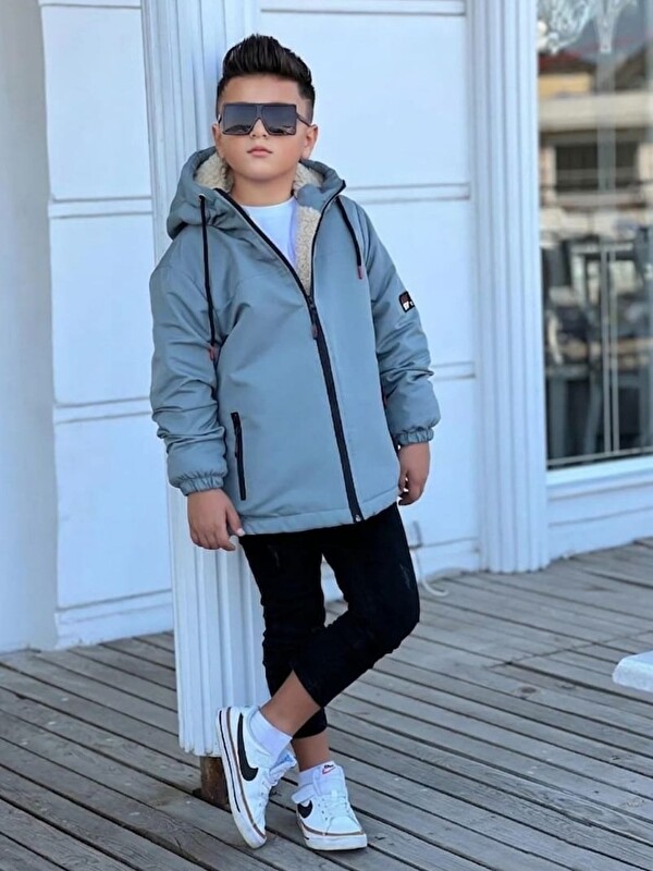 Pina Kids Erkek Çocuk Kürklü Çıkarılabilir Kapüşonlu Oversize Kışlık Mont KM4030