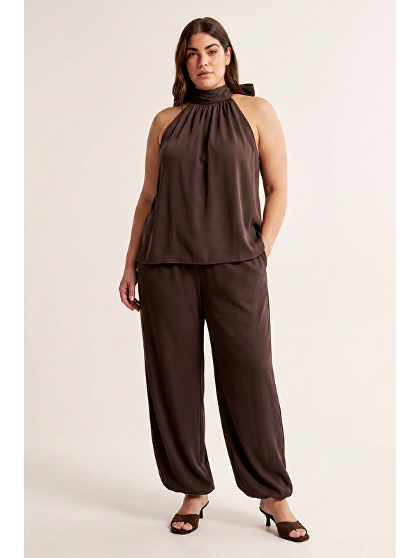 Mylinemoda Drapeli Boyun Detaylı Astarlı Bağlamalı Bluz