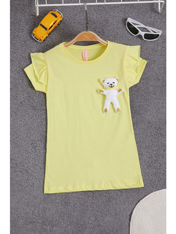 Pembe Life Kids Club Sarı Pelüş Ayıcıklı Fırfırlı Kız Çocuk T-shirt 15540
