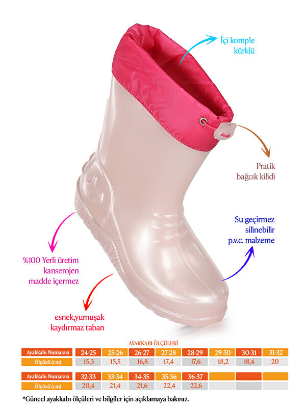 Linze Sedefli Su Geçirmez Kız Çocuk Yağmur Çizmesi - Görsel 3