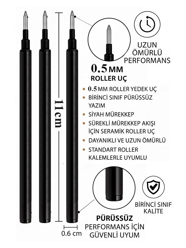 Artlantis Pilot Kalem Yedeği Seramik Refil Yedek 3 Adet Jel Pilot Roller Kalem Yedek Uç