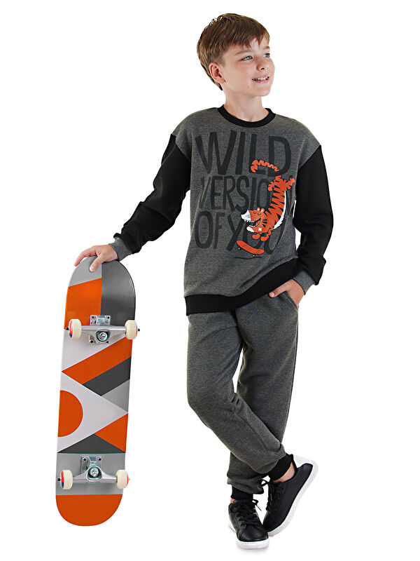 Denokids Wild Oversize Erkek Çocuk Gri Eşofman Takım
