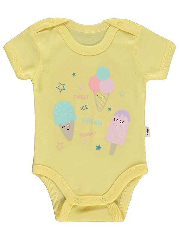 Civil Baby Dondurma Baskılı 1-36 Ay Çıtçıtlı Badi - Sarı 18-24 Ay