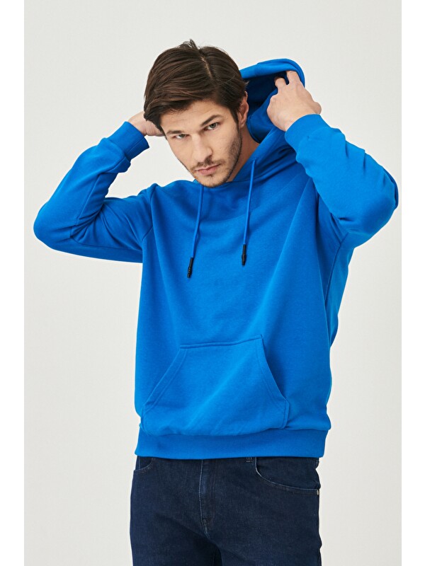 AC&Co / Altınyıldız Classics Erkek İndigo Standart Fit Kapüşonlu Sweatshirt