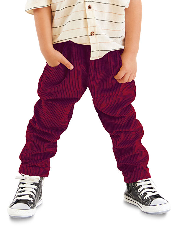 Denokids Fitilli Kadife Bordo Erkek Çocuk Pantolon