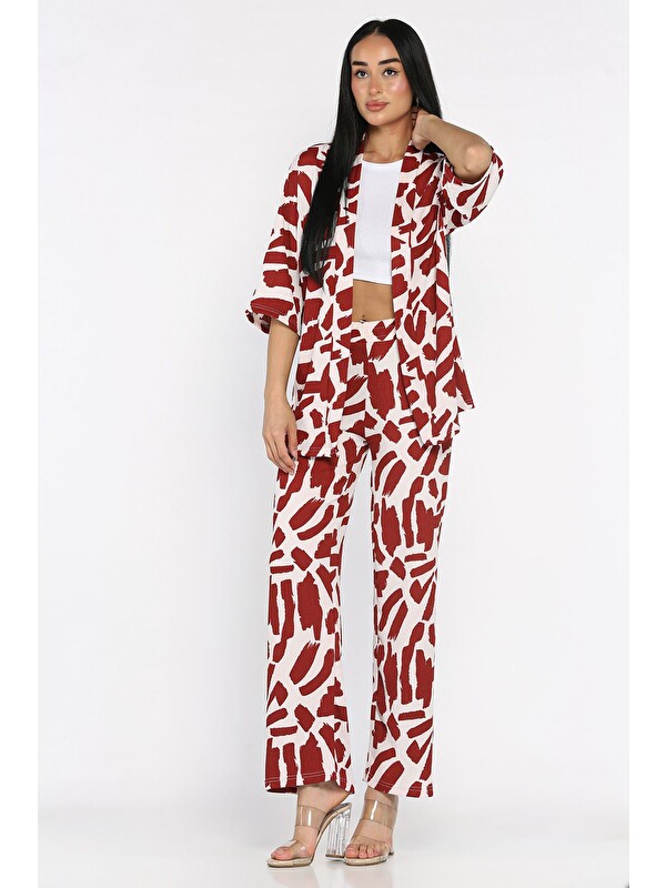 Gülseli Kadın Desenli Kimono Pantolon İkili Takım