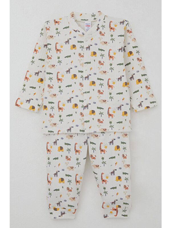 Breeze Erkek Bebek Pijama Takımı Bebek Hayvanat Bahçesi Ekru (4-9 Ay)