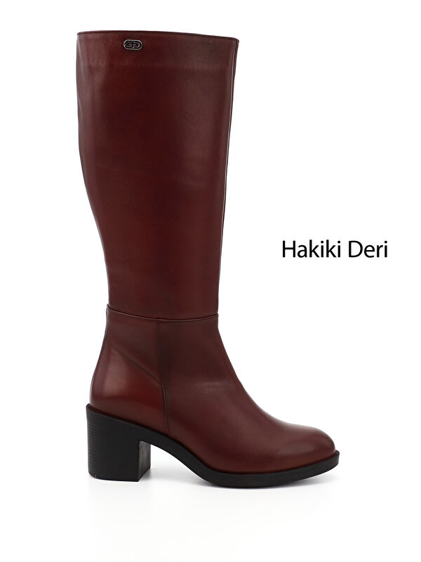 GÖNDERİ(R) Kadın BORDO Fermuarlı Kalın Topuklu Hakiki Deri Çizme