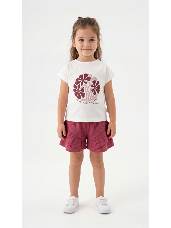 Mışıl Kids Flourish Like A Flower Kabartma Baskılı Kız Çocuk Tişört-Şort Takım