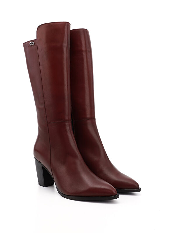 Kadın BORDO Sivri Burun Kalın Topuklu Hakiki Deri Çizme - Görsel 3