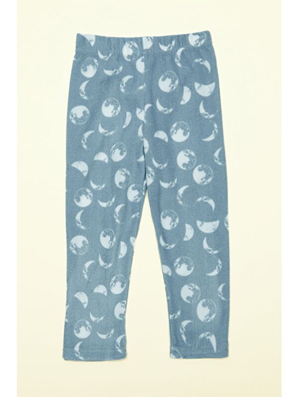 Fullamoda Beli Lastikli Ay Baskılı Unisex Çocuk Polar Pijama Altı