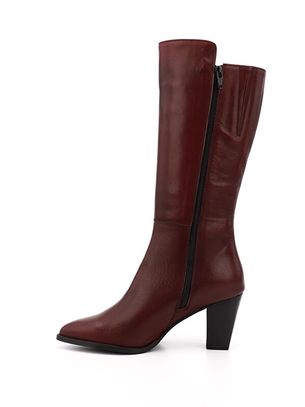 Kadın BORDO Sivri Burun Kalın Topuklu Hakiki Deri Çizme - Görsel 4