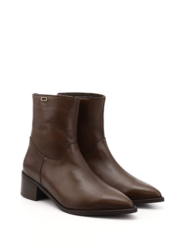 Kadın ÇİKOLATA KAHVE Fermuarlı Sivri Burun Hakiki Deri Bot - Görsel 3