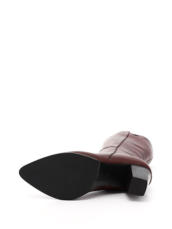 Kadın BORDO Sivri Burun Kalın Topuklu Hakiki Deri Çizme - Görsel 5