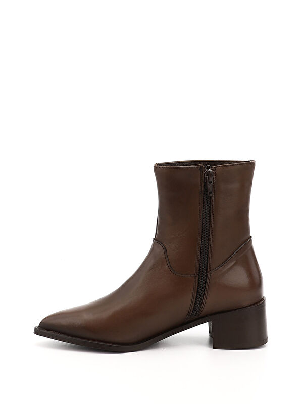 Kadın ÇİKOLATA KAHVE Fermuarlı Sivri Burun Hakiki Deri Bot - Görsel 4