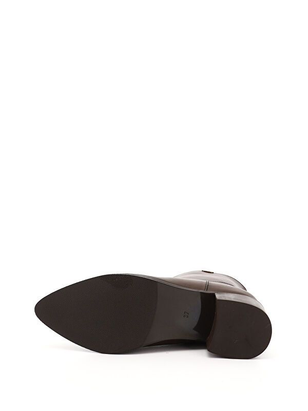 Kadın ÇİKOLATA KAHVE Fermuarlı Sivri Burun Hakiki Deri Bot - Görsel 5