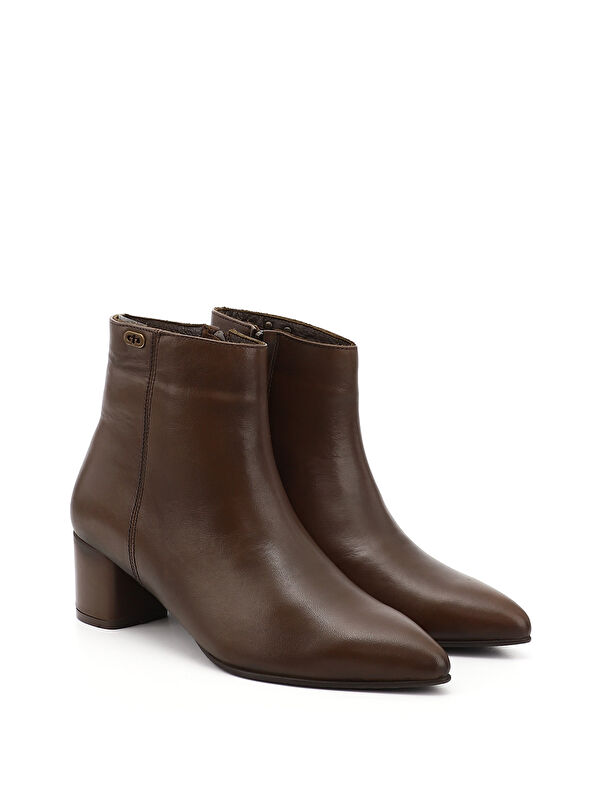 Kadın ÇİKOLATA KAHVE Fermuarlı Sivri Burun Hakiki Deri Bot - Görsel 3