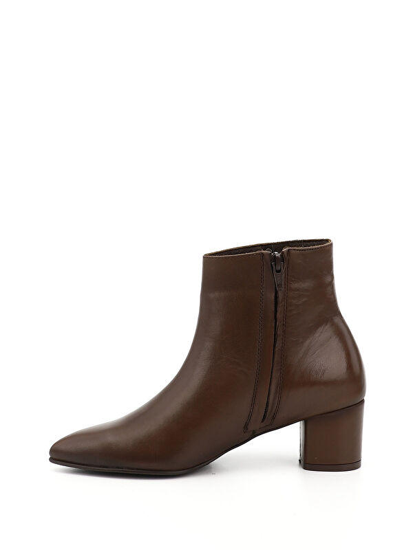 Kadın ÇİKOLATA KAHVE Fermuarlı Sivri Burun Hakiki Deri Bot - Görsel 4