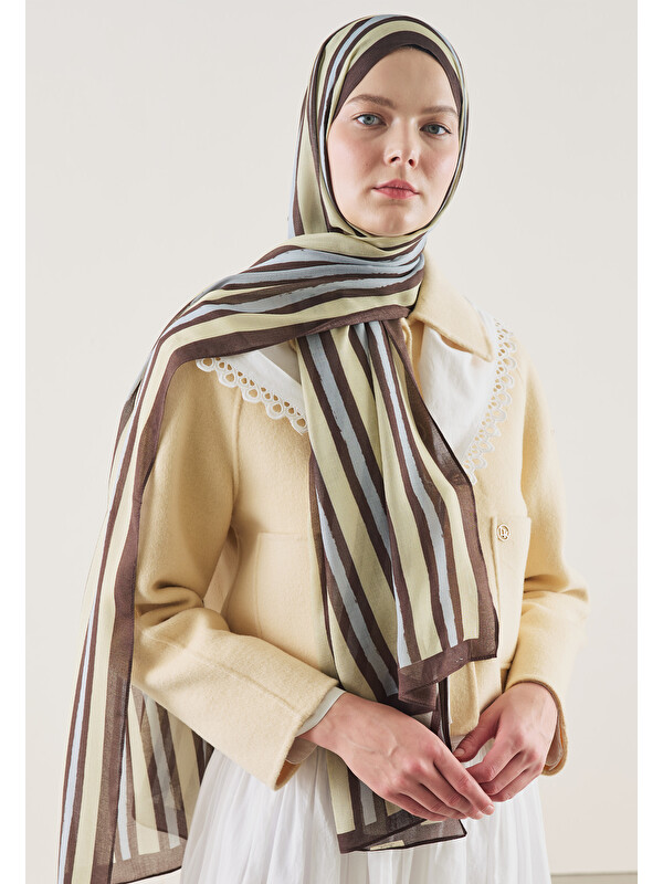 Fresh Scarfs Block Stripe Desen Rami Şal Kahve