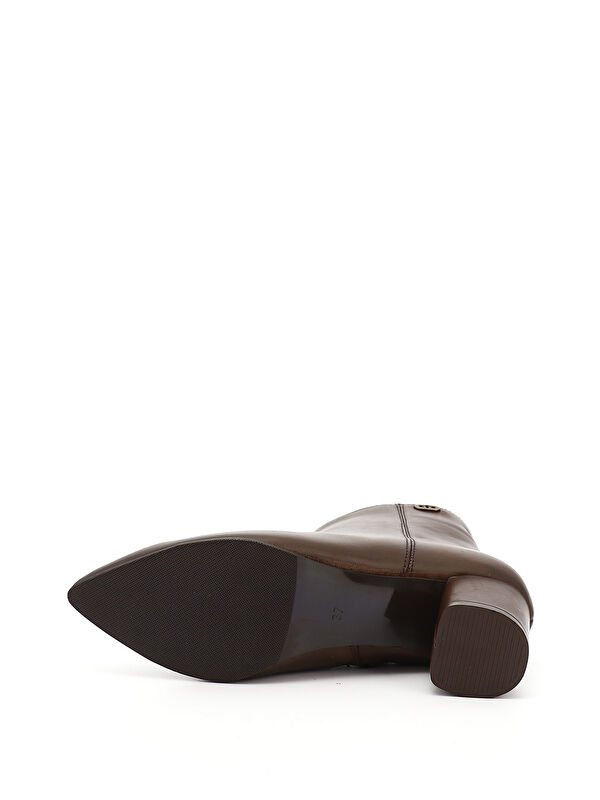 Kadın ÇİKOLATA KAHVE Fermuarlı Sivri Burun Hakiki Deri Bot - Görsel 5