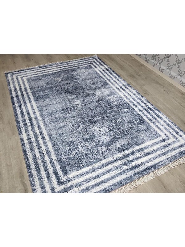 Çeyiz Diyarı Latex Kaymaz Taban Dijital Baskı Kadife Halı Mora Gri-Beyaz 150x220 cm