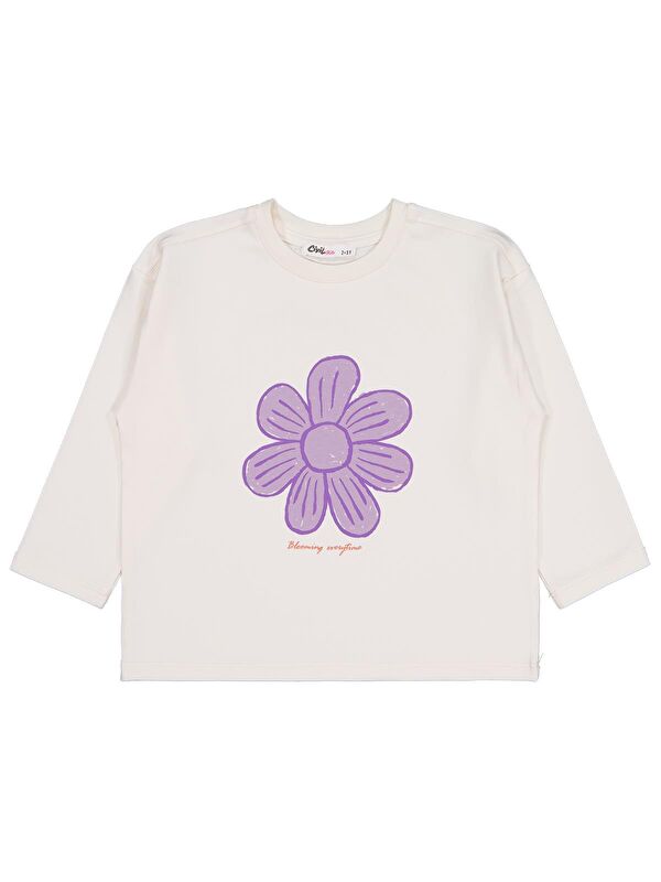 Civil Girls Büyük Çiçek Baskılı 2-5 Yaş Sweatshirt - Ekru